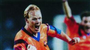 Koeman, celebrando el gol de la victoria en la Copa de Europa de 1992.