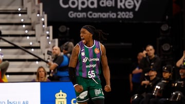 Kendrick Perry, base del Unicaja, celebra una canasta en la final ante el Real Madrid.