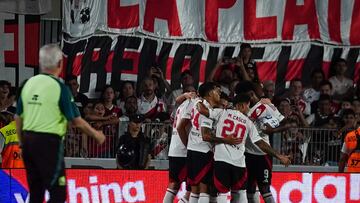 Miguel Borja celebrates his goal 2-0 of River Plate during the international friendly football match between River Plate and Mexico (Mexican National team) at Monumental Stadium on January 21, 2025, in Buenos Aires, Argentina.
