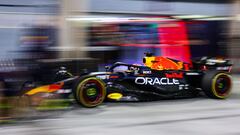 BAHRAIN, BAHRAIN - FEBRUARY 23: Max Verstappen of the Netherlands driving the (1) Oracle Red Bull Racing RB19 in the Pitlane during day one of F1 Testing at Bahrain International Circuit on February 23, 2023 in Bahrain, Bahrain. (Photo by Mark Thompson/Getty Images)