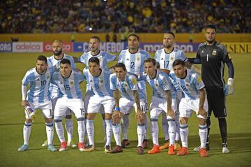 Players of Argentina pose for pictures before the start of their 2018 World Cup qualifier football match against Ecuador in Quito, on October 10, 2017