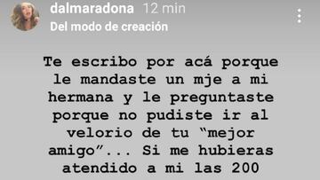 La hija de Diego Armando Maradona respondió a través de las redes sociales al abogado del ex futbolista con un contundente mensaje.