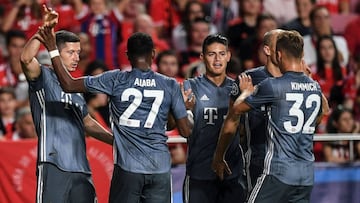 El Bayern celebra un gol fuera de casa en la Champions.