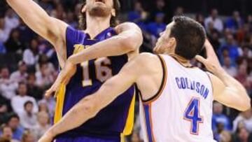 <b>BUQUE INSIGNIA. </b>Gasol, ante Collison, lideró el éxito de los Lakers