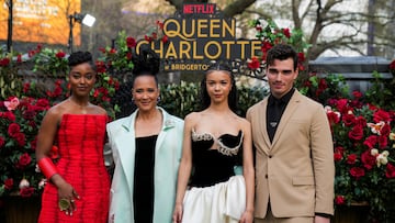 Cast members Golda Rosheuvel, India Ria Amarteifio, Arsema Thomas and Corey Mylchreest attend the world premiere of the Netflix show 'Queen Charlotte: A Bridgerton Story' in London, Britain, April 21, 2023. REUTERS/Maja Smiejkowska