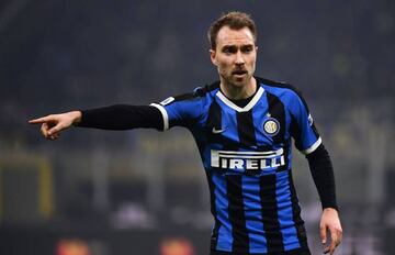 Inter Milan's Christian Eriksen from Denmark gestures during the Italian Serie A football match Inter Milan vs AC Milan on February 9, 2020 at the San Siro stadium in Milan