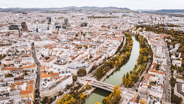 Drone photo of beautiful Vienna on autumn day.