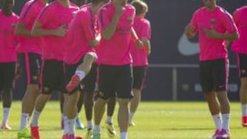 Bojan, en un entrenamiento con el Barcelona en esta pretemporada.