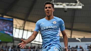 Rodrigo celebra un gol con el Manchester City.