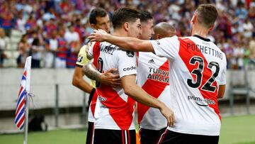 FORTALEZA, BRAZIL - MAY 05: Enzo Fernandez of River Plate celebrates with teammates after scoring the first goal of his team during a match between Fortaleza and River Plate as part of Copa CONMEBOL Libertadores 2022 at Arena Castelão on May 05, 2022 in Fortaleza, Brazil. (Photo by Wagner Meier/Getty Images)