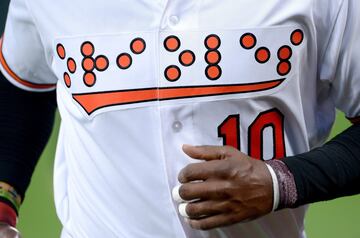 Detalle de la camiseta de los Baltimore Orioles.