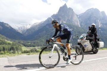 Alejandro Valverde durante la cronoescalada a Alpe di Siusi.