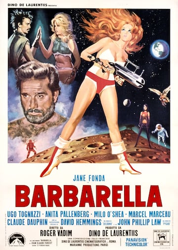 Barbarella es una película de culto en la que una joven Jane Fonda (Barbarella), en el año 40.000, aterriza en un misterioso planeta en el que tendrá que enfrentarse a toda clase de peligros y aventuras.