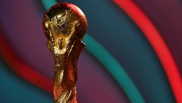 DOHA, QATAR - APRIL 01: The World Cup trophy is seen during rehearsal ahead of the FIFA World Cup Qatar 2022 Final Draw at Doha Exhibition Center on April 01, 2022 in Doha, Qatar. (Photo by Michael Regan - FIFA/FIFA via Getty Images)