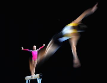 La gimnasta Tyarn Lees, de Nueva Gales del Sur, compitiendo durante el Campeonato de Gimnasia Australiana 2018 en el Hisense Arena en Melbourne, Australia.