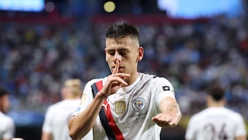 ATLANTA, GEORGIA - JUNE 22: Claudio Echeverri #30 of Manchester City celebrates scoring his team's second goal during the FIFA Club World Cup 2025 group G match between Manchester City FC and Al Ain FC at Mercedes-Benz Stadium on June 22, 2025 in Atlanta, Georgia. Alex Grimm/Getty Images/AFP (Photo by ALEX GRIMM / GETTY IMAGES NORTH AMERICA / Getty Images via AFP)