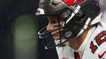 (FILES) In this file photo taken on October 03, 2021, Tom Brady, #12 of the Tampa Bay Buccaneers, looks on before the game against the New England Patriots at Gillette Stadium in Foxborough, Massachusetts. - Seven-time Super Bowl champion quarterback Tom 