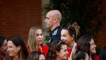 Soccer Football - FIFA Women's World Cup Australia and New Zealand 2023 - Spain's Prime Minister Pedro Sanchez receive the World Cup champions - Moncloa Palace, Madrid, Spain - August 22, 2023 President of the Royal Spanish Football Federation Luis Rubiales during the ceremony REUTERS/Juan Medina