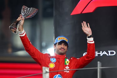 Sainz celebra el segundo puesto en el Gran Premio. 