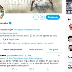 Nacho da 'me gusta' a un tuit que dice que a Sergio Ramos "no se le puede dar un cheque en blanco"