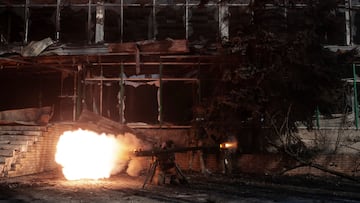 Ukrainian service members fire a SPG-9 anti-tank grenade launcher toward Russian troops in the frontline town of Bakhmut, amid Russia’s attack on Ukraine, in Donetsk region, Ukraine, in this handout picture released February 13, 2023. Iryna Rybakova/Press Service of the 93rd Independent Kholodnyi Yar Mechanized Brigade of the Ukrainian Armed Forces/Handout via REUTERS ATTENTION EDITORS - THIS IMAGE HAS BEEN SUPPLIED BY A THIRD PARTY.