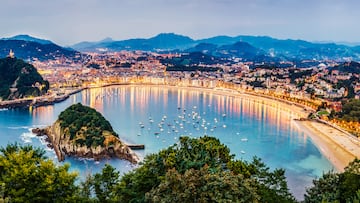 View of Donosti San Sebastian at Dusk from Monte Igueldo. Basque Country. Spain