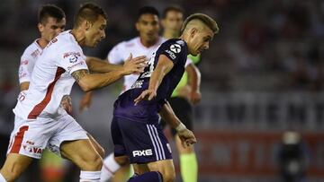 El delantero colombiano Rafael Santos Borr&eacute; durante un partido entre River Plate y Uni&oacute;n de Santa Fe en el Monumental por Superliga Argentina