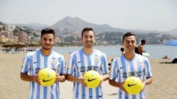 El Málaga presenta junto al mar a Espinho, Charles y Juan Carlos