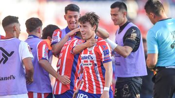 Iker Moreno celebrates his goal 2-0 of San Luis during the 14th round match between Atletico San Luis and FC Juarez part of the Torneo Clausura 2024 Liga BBVA MX at Alfonso Lastras Stadium on April 07, 2024 in San Luis Potosi, Mexico.