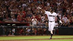 PHOENIX, ARIZONA - APRIL 05: Ketel Marte #4 of the Arizona Diamondbacks reacts after hitting a grand-slam home run against the Boston Red Sox during the sixth inning of the MLB game at Chase Field on April 05, 2019 in Phoenix, Arizona.   Christian Petersen/Getty Images/AFP
 == FOR NEWSPAPERS, INTERNET, TELCOS &amp; TELEVISION USE ONLY ==