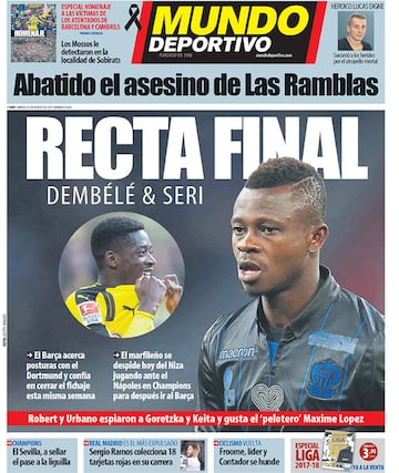 Portada en 'Mundo Deportivo' del martes, 22 de agosto de 2017.