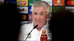Real Madrid's Italian coach Carlo Ancelotti answers to journalists during a press conference at the Ciudad Real Madrid training complex in Valdebebas, outskirts of Madrid, on September 13, 2022, on the eve of their UEFA Champions League, group F, first leg football match against RB Leipzig. (Photo by Thomas COEX / AFP) (Photo by THOMAS COEX/AFP via Getty Images)