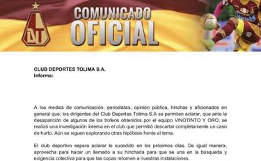 Desaparecen trofeos de Junior, Cali, Tolima, Huila y Patriotas