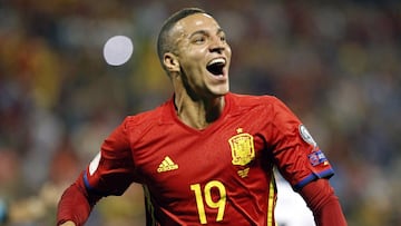 Rodrigo celebra el gol que consiguió el pasado viernes con España ante Albania.