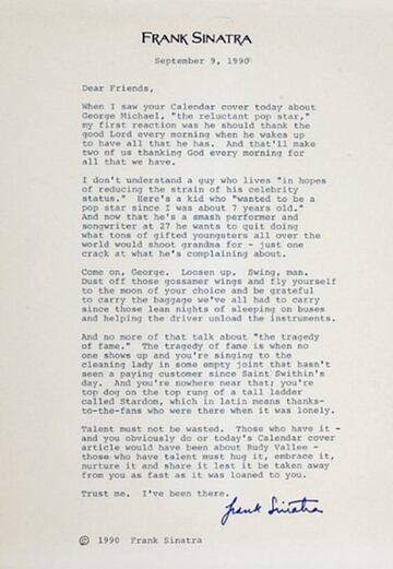 Carta de Frank Sinatra a George Michael.