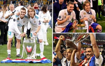 Mateo Kovacic y Luka Modric posan con las tres Champions ganadas en el Real Madrid.