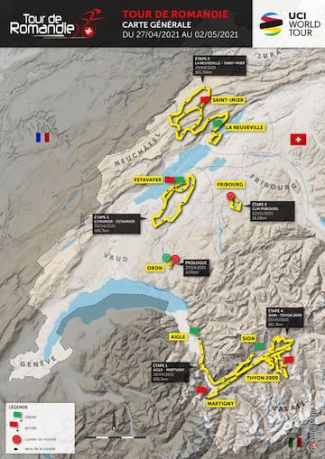 Plano con el recorrido del Tour de Romandía 2021