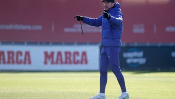 Simeone, en la sesión del Atlético esta vuelta.