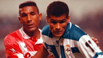 Rivaldo y Passi en un Compostela-Deportivo.