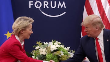 FILE PHOTO: U.S. President Donald Trump attends a bilateral meeting with European Commission President Ursula von der Leyen during the 50th World Economic Forum (WEF) annual meeting in Davos, Switzerland, January 21, 2020. REUTERS/Jonathan Ernst//File Photo
