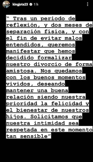 Jota Peleteiro confirma su ruptura con Jessica Bueno. INSTAGRAM.