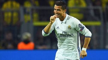 Cristiano celebrates scoring at Borussia Dortmund in September - his second of just two Champions League goals so far this term.