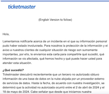 Así fue como Ticketmaster informó del hackeo