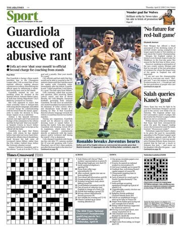 The Times (Reino Unido): "Cristiano rompe los corazones de la Juventus. Buffon expulsado por un árbitro británico y un polémico penalti tardío da al Madrid un victoria global de 4-3 después de una emocionante rmontada italiana".