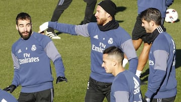 17/01/17 Entrenamiento REAL MADRID 
 CARVAJAL - SERGIO RAMOS - MORATA
 GRUPO