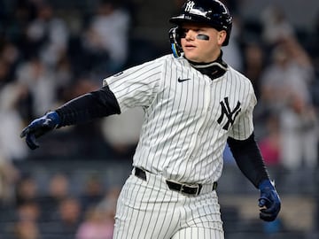 NEW YORK, NEW YORK - APRIL 9: Alex Verdugo #24 of the New York Yankees reacts after connecting for a solo homerun in the bottom of the second inning during the game against the Miami Marlins at Yankee Stadium on April 9, 2024 in New York City.   Christopher Pasatieri/Getty Images/AFP (Photo by Christopher Pasatieri / GETTY IMAGES NORTH AMERICA / Getty Images via AFP)