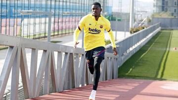 Ousmane Dembélé, en un entrenamiento con el Barça.