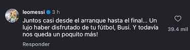 Messi dedica emotivas palabras a Busquets: “Juntos casi desde el arranque hasta el final...”