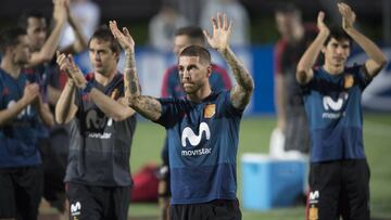 Sergio Ramos, durante el entrenamiento de la Selección española.