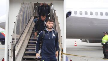 Los jugadores del Espanyol a su llegada a Hungr&iacute;a.